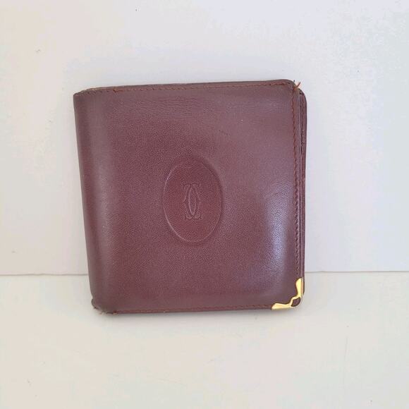 Cartier Mens Vintage Bifold Leather Bordeaux Red Wallet Medium Retro Card Fair - Picture 1 of 12